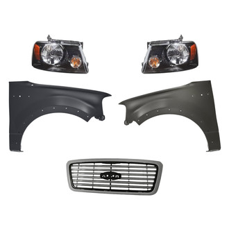 Replacement - 5-Piece Kit (Driver and Passenger Side Headlights, Grille, Driver and Passenger Side Fenders) (Standard Line)