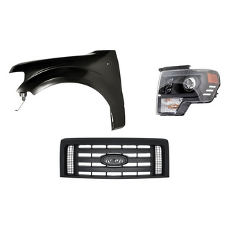 Replacement - 3-Piece Kit (Driver Side Headlight, Grille, Front Driver Side Fender) (Standard Line)