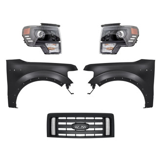 Replacement - 5-Piece Kit (Driver and Passenger Side Headlights, Grille, Driver and Passenger Side Fenders) (Standard Line)