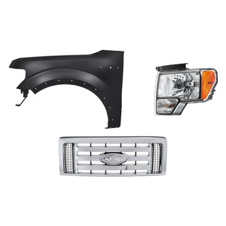 Replacement - 3-Piece Kit (Driver Side Headlight, Grille, Front Driver Side Fender) (Standard Line)