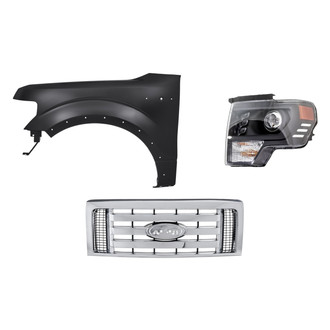 Replacement - 3-Piece Kit (Driver Side Headlight, Grille, Front Driver Side Fender) (Standard Line)