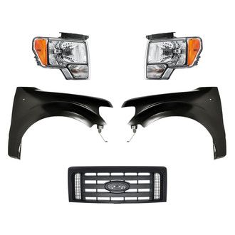 Replacement - 5-Piece Kit (Driver and Passenger Side Headlights, Grille, Driver and Passenger Side Fenders)