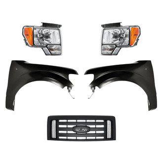 Replacement - 5-Piece Kit (Driver and Passenger Side Headlights, Grille, Driver and Passenger Side Fenders) (CAPA Certified)