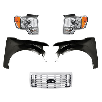 Replacement - 5-Piece Kit (Driver and Passenger Side Headlights, Grille, Driver and Passenger Side Fenders) (CAPA Certified)