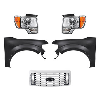 Replacement - 5-Piece Kit (Driver and Passenger Side Headlights, Grille, Driver and Passenger Side Fenders) (CAPA Certified)