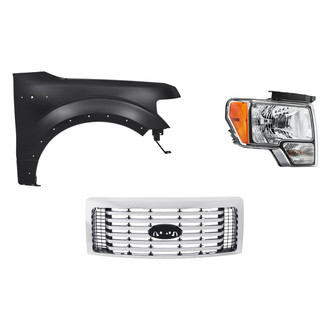 Replacement - 3-Piece Kit (Passenger Side Headlight, Grille, Front Passenger Side Fender) (CAPA Certified)