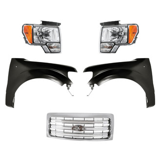 Replacement - 5-Piece Kit (Driver and Passenger Side Headlights, Grille, Driver and Passenger Side Fenders) (CAPA Certified)