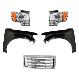 Replacement - 5-Piece Kit (Driver and Passenger Side Headlights, Grille, Driver and Passenger Side Fenders) (CAPA Certified)