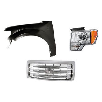 Replacement - 3-Piece Kit (Driver Side Headlight, Grille, Front Driver Side Fender) (CAPA Certified)