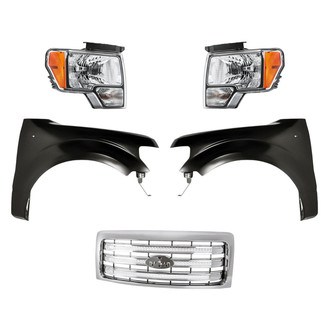 Replacement - 5-Piece Kit (Driver and Passenger Side Headlights, Grille, Driver and Passenger Side Fenders) (CAPA Certified)