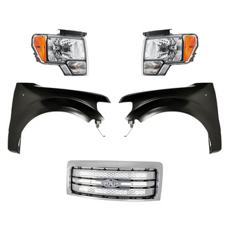 Replacement - 5-Piece Kit (Driver and Passenger Side Headlights, Grille, Driver and Passenger Side Fenders) (CAPA Certified)