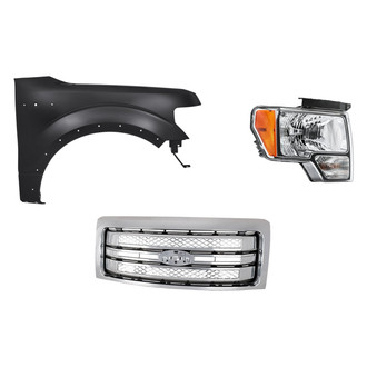 Replacement - 3-Piece Kit (Passenger Side Headlight, Grille, Front Passenger Side Fender) (CAPA Certified)