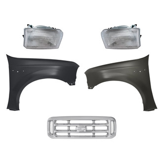 Replacement - 5-Piece Kit (Driver and Passenger Side Headlights, Grille, Driver and Passenger Side Fenders) (Standard Line)