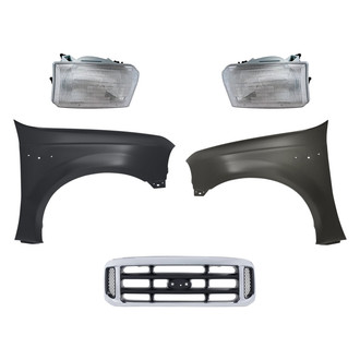 Replacement - 5-Piece Kit (Driver and Passenger Side Headlights, Grille, Driver and Passenger Side Fenders) (CAPA Certified)