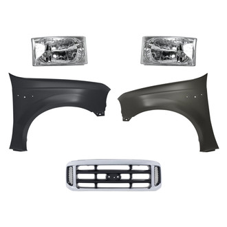 Replacement - 5-Piece Kit (Driver and Passenger Side Headlights, Grille, Driver and Passenger Side Fenders) (Standard Line)