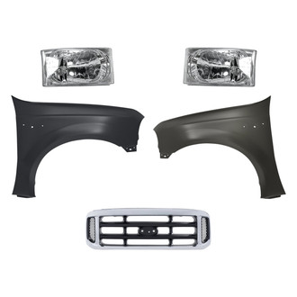 Replacement - 5-Piece Kit (Driver and Passenger Side Headlights, Grille, Driver and Passenger Side Fenders) (CAPA Certified)