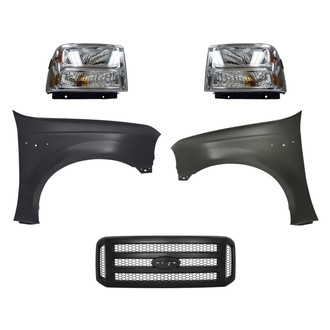 Replacement - 5-Piece Kit (Driver and Passenger Side Headlights, Grille, Driver and Passenger Side Fenders) (Standard Line)