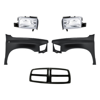 Replacement - 5-Piece Kit (Driver and Passenger Side Headlights, Grille Shell, Driver and Passenger Side Fenders) (Standard Line)
