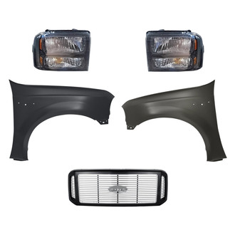 Replacement - 5-Piece Kit (Driver and Passenger Side Headlights, Grille, Driver and Passenger Side Fenders) (Standard Line)