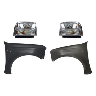Replacement - 4-Piece Kit (Driver and Passenger Side Headlights, Driver and Passenger Side Fenders) (CAPA Certified)