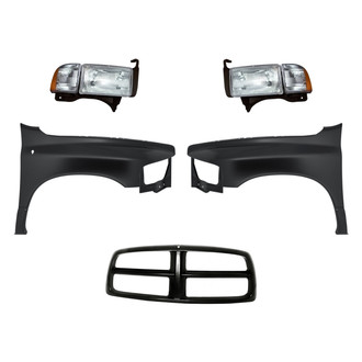 Replacement - 5-Piece Kit (Driver and Passenger Side Headlights, Grille Shell, Driver and Passenger Side Fenders) (Standard Line)