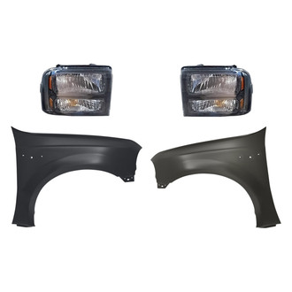 Replacement - 4-Piece Kit (Driver and Passenger Side Headlights, Driver and Passenger Side Fenders) (CAPA Certified)