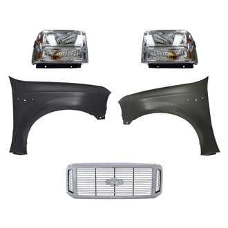 Replacement - 5-Piece Kit (Driver and Passenger Side Headlights, Grille, Driver and Passenger Side Fenders) (Standard Line)