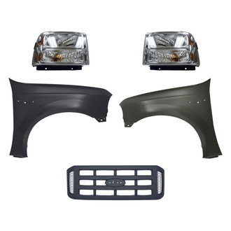 Replacement - 5-Piece Kit (Driver and Passenger Side Headlights, Grille, Driver and Passenger Side Fenders) (CAPA Certified)