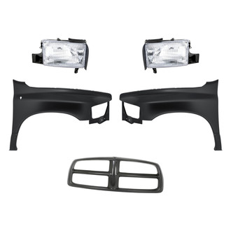 Replacement - 5-Piece Kit (Driver and Passenger Side Headlights, Grille Frame, Driver and Passenger Side Fenders) (Standard Line)