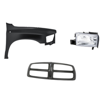 Replacement - 3-Piece Kit (Passenger Side Headlight, Grille Frame, Front Passenger Side Fender) (Standard Line)