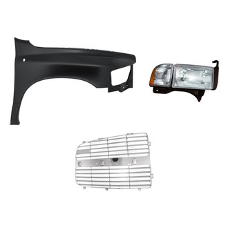 Replacement - 3-Piece Kit (Passenger Side Headlight, Passenger Side Grille Insert, Front Passenger Side Fender) (Standard Line)