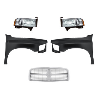 Replacement - 5-Piece Kit (Driver and Passenger Side Headlights, Grille, Driver and Passenger Side Fenders) (Standard Line)