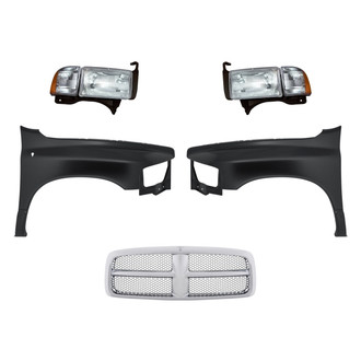 Replacement - 5-Piece Kit (Driver and Passenger Side Headlights, Grille, Driver and Passenger Side Fenders) (Standard Line)