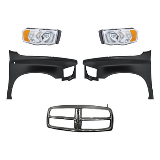 Replacement BNDL-254221 - 5-Piece Kit (Driver and Passenger Side Headlights, Outer Grille Shell, Driver and Passenger Side Fenders) (Standard Line)