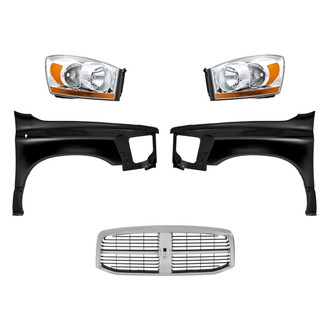 Replacement - 5-Piece Kit (Driver and Passenger Side Headlights, Grille, Driver and Passenger Side Fenders) (Standard Line)