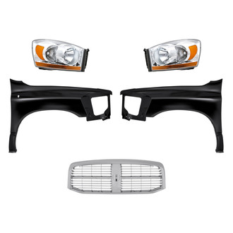 Replacement - 5-Piece Kit (Driver and Passenger Side Headlights, Grille, Driver and Passenger Side Fenders) (Standard Line)