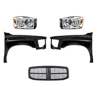 Replacement - 5-Piece Kit (Driver and Passenger Side Headlights, Grille, Driver and Passenger Side Fenders) (Standard Line)