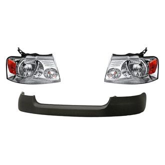 Replacement - 3-Piece Kit (Driver and Passenger Side Headlights, Front Upper Bumper Cover) (CAPA Certified)