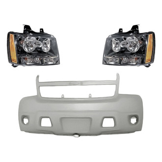 Replacement - 3-Piece Kit (Driver and Passenger Side Headlights, Front Bumper Cover)