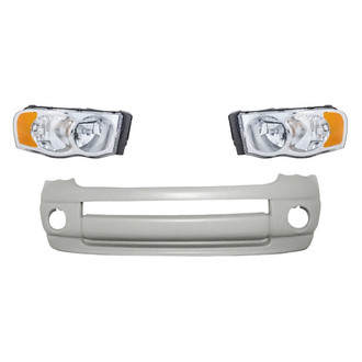 Replacement - 3-Piece Kit (Driver and Passenger Side Headlights, Front Bumper Cover) (Standard Line)