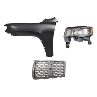 Replacement - 3-Piece Kit (Driver Side Headlight, Driver Side Outer Grille Molding, Front Driver Side Fender) (Standard Line)
