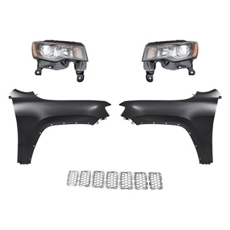 Replacement - 5-Piece Kit (Driver and Passenger Side Headlights, Inner Grille Trim Ring, Driver and Passenger Side Fenders) (CAPA Certified)