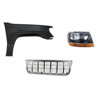 Replacement - 3-Piece Kit (Passenger Side Headlight, Inner and Outer Grille, Front Passenger Side Fender) (Standard Line)