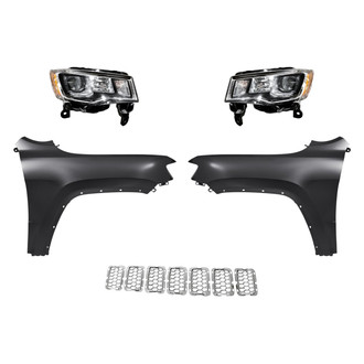 Replacement - 5-Piece Kit (Driver and Passenger Side Headlights, Inner Grille Trim Ring, Driver and Passenger Side Fenders) (CAPA Certified)