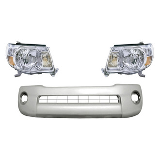 Replacement - 3-Piece Kit (Driver and Passenger Side Headlights, Front Bumper Cover) (CAPA Certified)