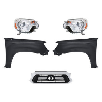 Replacement - 5-Piece Kit (Driver and Passenger Side Headlights, Grille, Driver and Passenger Side Fenders) (CAPA Certified)