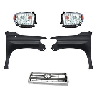 Replacement - 5-Piece Kit (Driver and Passenger Side Headlights, Grille, Driver and Passenger Side Fenders) (CAPA Certified)