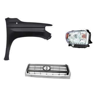 Replacement - 3-Piece Kit (Passenger Side Headlight, Grille, Front Passenger Side Fender) (CAPA Certified)