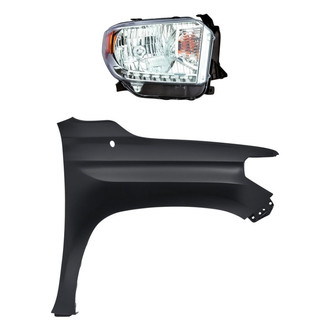 Replacement - 2-Piece Kit (Passenger Side Headlight, Front Passenger Side Fender) (CAPA Certified)