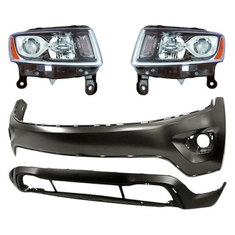 Replacement - 4-Piece Kit (Driver and Passenger Side Headlights, Front Lower Bumper Cover, Front Upper Bumper Cover) (CAPA Certified)